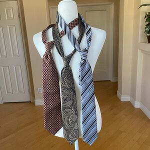 Set of Three Elegant Men's Ties- Burgandy Black, and Silver Gray